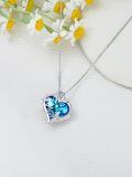TOUPOP Sterling Silver Crystal Rose Butterfly Heart Pendant Necklace-0-4