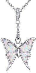 wholesale 925 Sterling Silver White Fire Opal Butterfly Pendant Necklace for Women-0-0