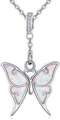 wholesale 925 Sterling Silver White Fire Opal Butterfly Pendant Necklace for Women-butterfly 1