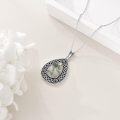 wholesale 925 Sterling Silver Oval Shape Green Moss Agate and White Moonstone with Black Lapis Lazuli Celtic Knot Teardrop Pendant Necklace-0-4
