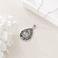 wholesale 925 Sterling Silver Oval Shape Green Moss Agate and White Moonstone with Black Lapis Lazuli Celtic Knot Teardrop Pendant Necklace-0-4