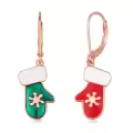 wholesale 925 Sterling Silver Mitten Dangle Earrings Wholesale with Red and Green Enamel for Women-0-0