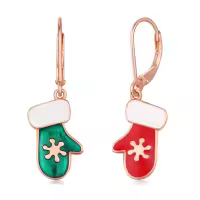 wholesale 925 Sterling Silver Mitten Dangle Earrings Wholesale with Red and Green Enamel for Women-Christmas Gloves
