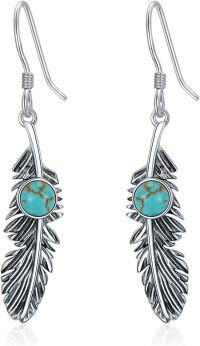 wholesale 925 Sterling Silver Feathers with Turquoise & Lapis Lazuli Drop Earrings for Women - Valentines Day Gifts-Green