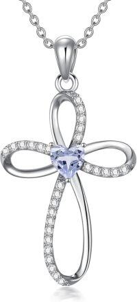 wholesale 925 Sterling Silver Moissanite Infinity Cross Birthstone Necklace 18+2-6-Jun.