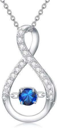 wholesale 925 Sterling Silver Sparkle Birthstone Infinity Pendant Necklace for Women-9-September-Blue Sapphire