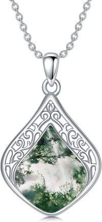 wholesale 925 Sterling Silver Moss Agate Teardrop Filigree Pendant Necklace-Moss Agate