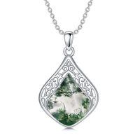 wholesale 925 Sterling Silver Pendant With Green Tree In Bubbles Quartz Crystal-Moss Agate