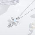 wholesale 925 Sterling Silver Heart-Shaped Opal and Cubic Zirconia Cross Pendant Necklace for Women & Girls-0-3