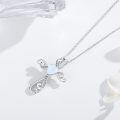 wholesale 925 Sterling Silver Heart-Shaped Opal and Cubic Zirconia Cross Pendant Necklace for Women & Girls-0-3