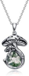 wholesale Sterling Silver Mushroom Necklace with Malachite Moss Agate Opal Moonstone Black Onyx Pendant Women s Jewelry Gift-0-6