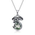 wholesale 925 Sterling Silver Mushroom Pendant Necklace With Black Onyx Platinum Plated-0-6