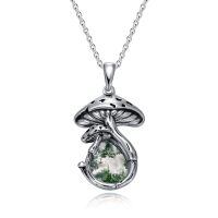 wholesale 925 Sterling Silver Mushroom Pendant Necklace With Black Onyx Platinum Plated-Moss Agate Mushroom