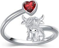 wholesale Sterling Silver Birthstone Highland Cow Ring Custom Engraved Name Adjustable Women s Jewelry Gift-01-January