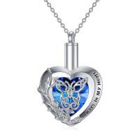 TOUPOP Sterling Silver Butterfly Urn Necklace For Ashes Heart Keepsake-undefined
