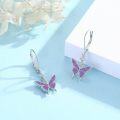 wholesale 925 Sterling Silver Purple Fire Opal Butterfly Drop Earrings with Cubic Zirconia Accents-0-1