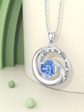 wholesale 925 Sterling Silver Blue Crystal Heart & Moon Charm Pendant Necklaces for Women Gifts-0-6