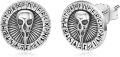 wholesale 925 Sterling Silver Raven Skull Round Stud Earrings with Rune Design for Men & Women-0-0