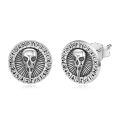 wholesale 925 Sterling Silver Raven Skull Round Stud Earrings with Rune Design for Men & Women-0-0