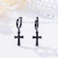 wholesale 925 Sterling Silver Cross Drop Earrings with Black Stones and Turquoise Accents-0-2
