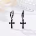 wholesale 925 Sterling Silver Cross Drop Earrings Wholesale with Black Stones and Turquoise Accents-0-2