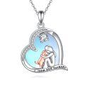 wholesale 925 Sterling Silver Girl Hugging Dog Heart Moonstone Pendant Necklace I Love You Forever-0-0