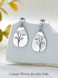 wholesale Sterling Silver Floral Teardrop Earrings w Birth Flower Engraved Gift for Women-0-19