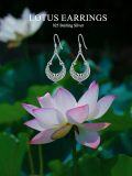 wholesale 925 Sterling Silver Teardrop Moon & Lotus Flower Drop Earrings for Women-0-4