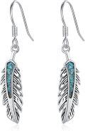 wholesale 925 Sterling Silver Feather Drop Earrings w/ Turquoise & Moss Agate Inlay-0-0