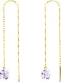 wholesale 14K Gold Cube Crystal Threader Earrings - 23cm Long Chain Drop Earings for Women's s-3-Crystal Threader
