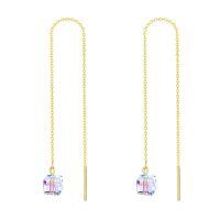 wholesale 14K Gold Cube Crystal Threader Earrings - 23cm Long Chain Drop Earings for Women's s-3-Crystal Threader