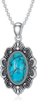 wholesale 925 Sterling Silver and Turquoise Stone Oval Pendant Necklace - Vintage Boho Style-0-0