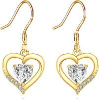 wholesale 14K Gold 1CT Lab Diamond Heart Earrings for Women, Hypoallergenic Dainty Studs for Party Daily Work Gifts-Heart Fishhook Dimond Gold