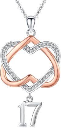 wholesale 925 Sterling Silver Double Heart with Number 17 Charm Pendant Necklace s for Women and Girls-17th