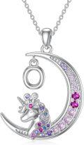 wholesale TOUPOP Unicorns Necklace 14k White Gold Plated Moon Pendant Unicorn Initial Letter O Necklaces Colorful Unicorn Pink Zircon Kids Jewelry Unicorn Birthday Daughter Women -0-0