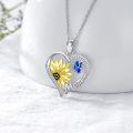 wholesale 925 Sterling Silver Two Tone Sunflower Mom Heart Necklace With Blue Butterfly-0-3
