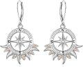 wholesale 925 Sterling Silver Compass Drop Earrings with Cubic Zirconia and Leaf Design Gift for Her-0-0