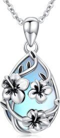 wholesale 925 Sterling Silver Moonstone Teardrop Pendant Necklace with Floral Design s for Women Girls-0-0