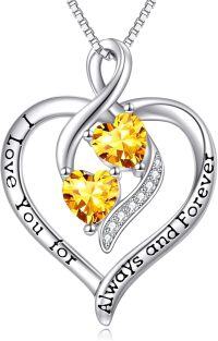 wholesale 925 Sterling Silver Forever Love Heart Birthstone Necklace for Women-Sliver-11-Nov Birthstone Necklace