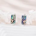 wholesale 925 Sterling Silver Abalone Shell Heart & Paw Print Huggie Hoop Earrings-0-1