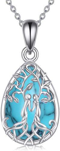 wholesale Sterling Silver Abalone Turquoise Tree of Life Sister Necklace-Silver-Turquoise Sister Necklace