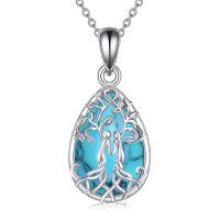 wholesale 925 Sterling Silver Celtic Tree Of Life Pendant Necklace Wholesale With Green Inlay-Silver-Turquoise Sister Necklace