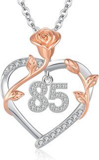wholesale 925 Sterling Silver Heart-Shaped Rose Flower Pendant Necklace with Numbered Charm - Gift Idea for Women's Special Occasions-85th
