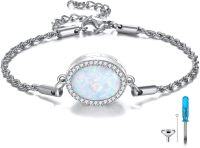 wholesale Sterling Silver Opal & Zircon Urn Bracelet for Keepsakes, Oval Halo Jewelry Gift for Women-Opal