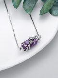 wholesale 925 Sterling Silver Purple Quartz Daisy Charm Bracelet Adjustable Chain-0-5