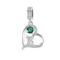 wholesale 925 Sterling Silver Blue Sapphire Moon Heart Cow Charm Pendant-05-May