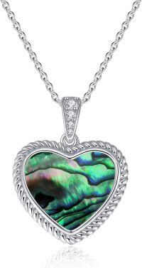 wholesale  Sterling Silver Gemstone Heart Necklace for Women Gift for Her Mom Wife -Abalone Shell