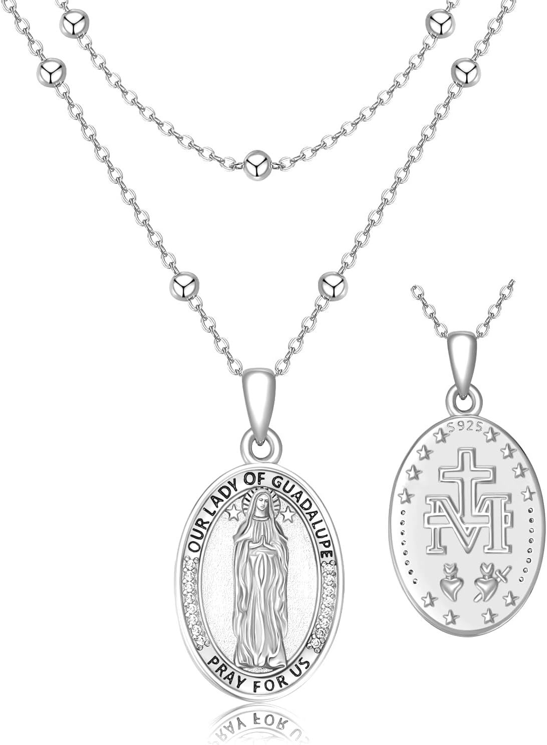 Sterling Silver Our Lady of Guadalupe Virgin Mary Medal Pendant Necklace-0-1