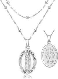 wholesale Sterling Silver Our Lady of Guadalupe Virgin Mary Medal Pendant Necklace-Silver