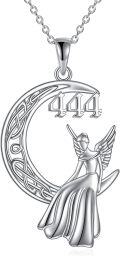 wholesale 925 Sterling Silver 444 Angel Moon Pendant Necklace Numerology -0-0